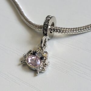 New For Pandora Or Troll Charm Bracelet Peach Pink Crab Dangle Charm Rhinestones